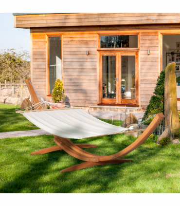 Outdoor Garden Hammock & Wooden Stand Swing Hanging Bed White