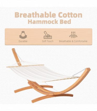 Outdoor Garden Hammock & Wooden Stand Swing Hanging Bed White