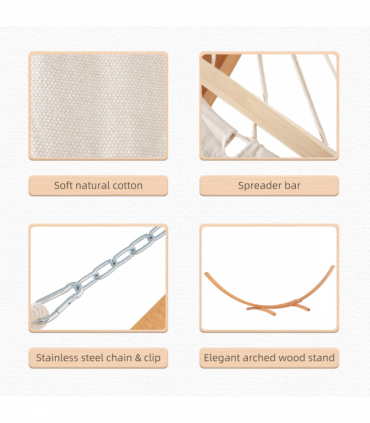 Outdoor Garden Hammock & Wooden Stand Swing Hanging Bed White