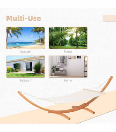 Outdoor Garden Hammock & Wooden Stand Swing Hanging Bed White