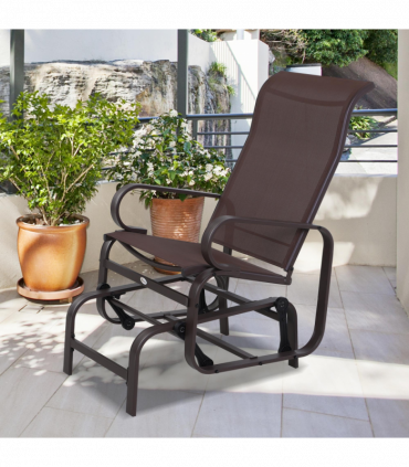 Outdoor Gliding Rocking Chair w/ Metal Frame for Patio, Backyard, Brown