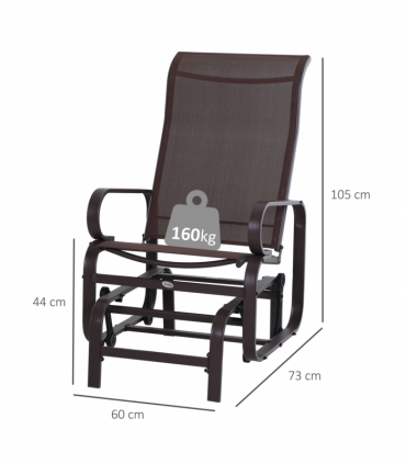 Outdoor Gliding Rocking Chair w/ Metal Frame for Patio, Backyard, Brown