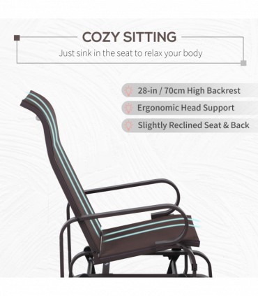 Outdoor Gliding Rocking Chair w/ Metal Frame for Patio, Backyard, Brown