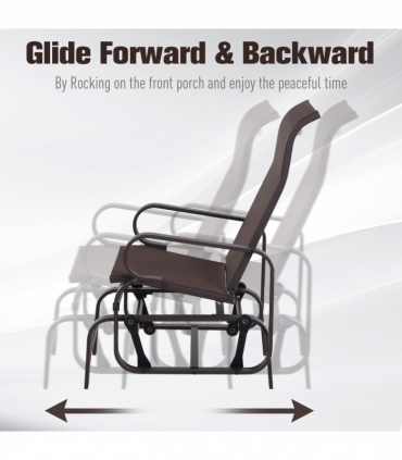 Outdoor Gliding Rocking Chair w/ Metal Frame for Patio, Backyard, Brown