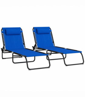 Outsunny 2 Pcs Folding Beach Chair Chaise Lounge 4 Adjustable Positions, Blue