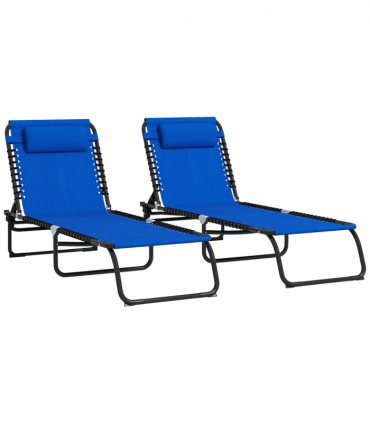 Outsunny 2 Pcs Folding Beach Chair Chaise Lounge 4 Adjustable Positions, Blue