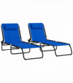 Outsunny 2 Pcs Folding Beach Chair Chaise Lounge 4 Adjustable Positions, Blue