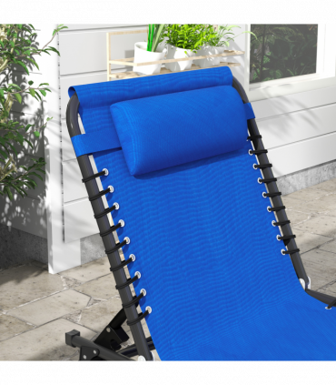Outsunny 2 Pcs Folding Beach Chair Chaise Lounge 4 Adjustable Positions, Blue