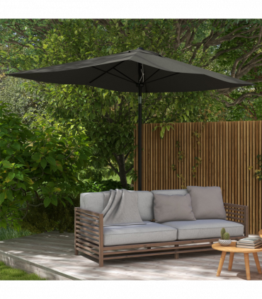 Outsunny 2 x 3(m) Garden Parasol Rectangular Market Umbrella w/ Crank Dark Grey