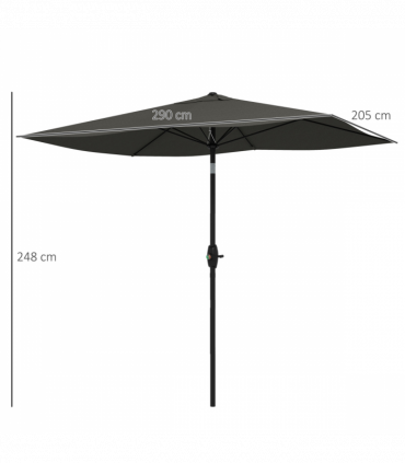 Outsunny 2 x 3(m) Garden Parasol Rectangular Market Umbrella w/ Crank Dark Grey