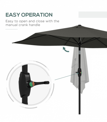 Outsunny 2 x 3(m) Garden Parasol Rectangular Market Umbrella w/ Crank Dark Grey