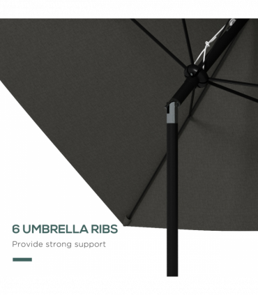 Outsunny 2 x 3(m) Garden Parasol Rectangular Market Umbrella w/ Crank Dark Grey