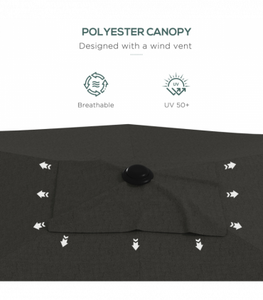 Outsunny 2 x 3(m) Garden Parasol Rectangular Market Umbrella w/ Crank Dark Grey