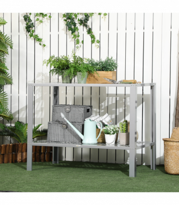 Outsunny 2-Tier Plant Stand Storage Organizer Steel Display Shelf for Patio