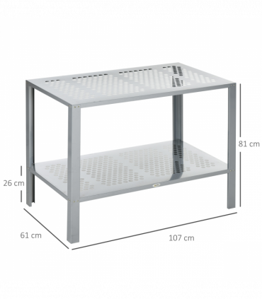 Outsunny 2-Tier Plant Stand Storage Organizer Steel Display Shelf for Patio