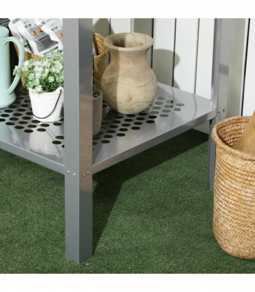 Outsunny 2-Tier Plant Stand Storage Organizer Steel Display Shelf for Patio