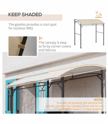 Outsunny 2.2 x 1.5 m BBQ Gazebo Tent Sun Shade with Canopy and 10 Hooks, Beige