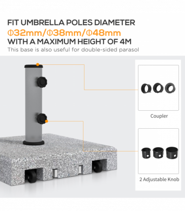 Outsunny 28kg Heavy Duty Granite Parasol Base with Wheels, Retractable Handle