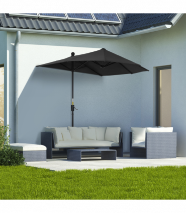 Outsunny 2m Half Garden Parasol Market Umbrella w/ Crank Handle, Base Black