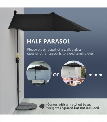 Outsunny 2m Half Garden Parasol Market Umbrella w/ Crank Handle, Base Black