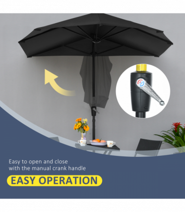 Outsunny 2m Half Garden Parasol Market Umbrella w/ Crank Handle, Base Black