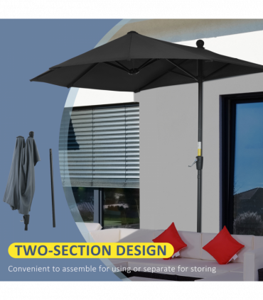 Outsunny 2m Half Garden Parasol Market Umbrella w/ Crank Handle, Base Black