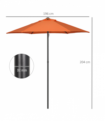 Outsunny 2m Parasol Patio Umbrella, Outdoor Sun Shade with 6 Ribs Orange