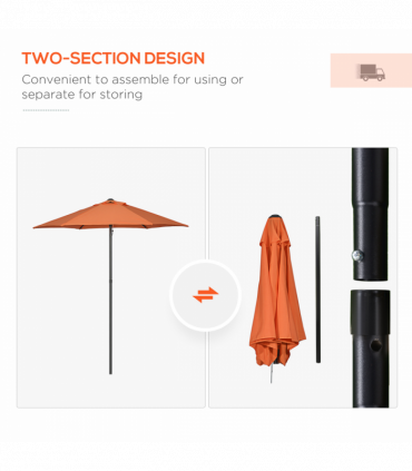 Outsunny 2m Parasol Patio Umbrella, Outdoor Sun Shade with 6 Ribs Orange