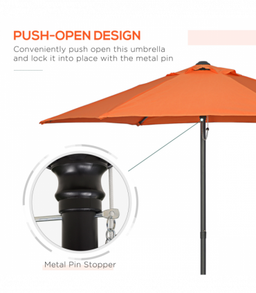 Outsunny 2m Parasol Patio Umbrella, Outdoor Sun Shade with 6 Ribs Orange