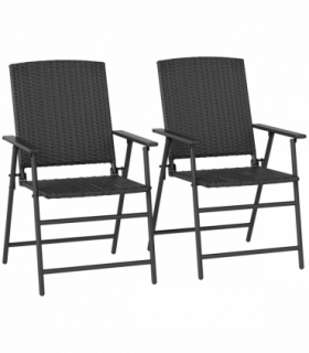 Outsunny 2pcs Rattan Chair Foldable Garden Furniture w/ Armrest Black