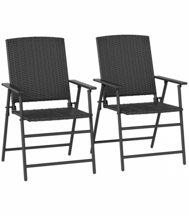 Outsunny 2pcs Rattan Chair Foldable Garden Furniture w/ Armrest Black