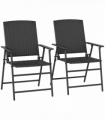 Outsunny 2pcs Rattan Chair Foldable Garden Furniture w/ Armrest Black