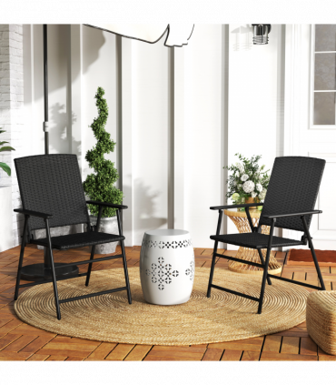 Outsunny 2pcs Rattan Chair Foldable Garden Furniture w/ Armrest Black