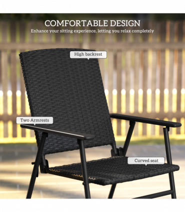 Outsunny 2pcs Rattan Chair Foldable Garden Furniture w/ Armrest Black