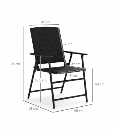 Outsunny 2pcs Rattan Chair Foldable Garden Furniture w/ Armrest Black