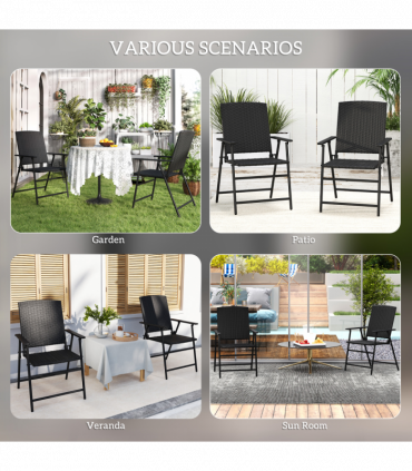 Outsunny 2pcs Rattan Chair Foldable Garden Furniture w/ Armrest Black