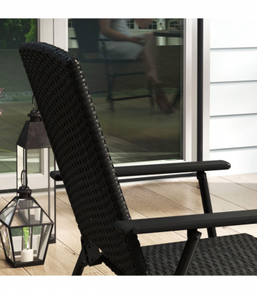 Outsunny 2pcs Rattan Chair Foldable Garden Furniture w/ Armrest Black