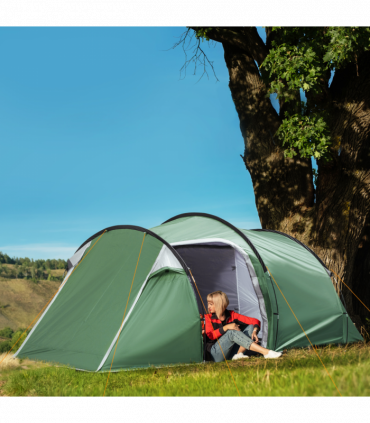 Outsunny 3 Man Camping Tent with Porch and Weather-Resistant Rainfly, Green