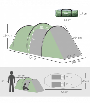 Outsunny 3 Man Camping Tent with Porch and Weather-Resistant Rainfly, Green