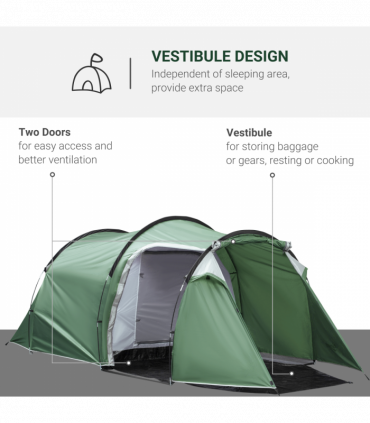 Outsunny 3 Man Camping Tent with Porch and Weather-Resistant Rainfly, Green