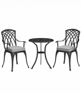 Outsunny 3 PCs Aluminium Garden Coffee Table Set w/ Parasol Hole & Cushions
