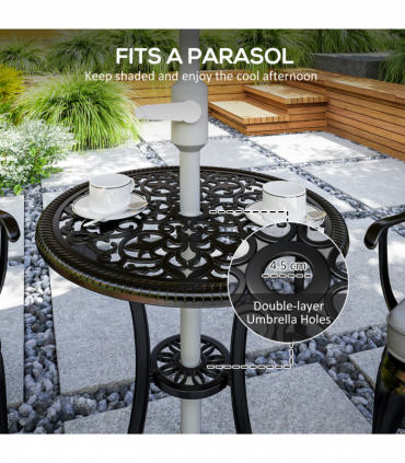 Outsunny 3 PCs Aluminium Garden Coffee Table Set w/ Parasol Hole & Cushions
