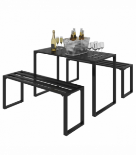 Outsunny 3 Pcs Metal Table W/Bench Set-Black