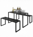 Outsunny 3 Pcs Metal Table W/Bench Set-Black