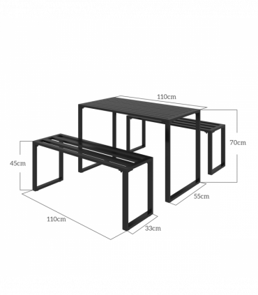 Outsunny 3 Pcs Metal Table W/Bench Set-Black