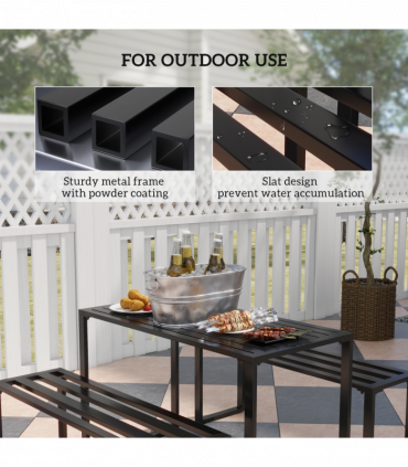 Outsunny 3 Pcs Metal Table W/Bench Set-Black