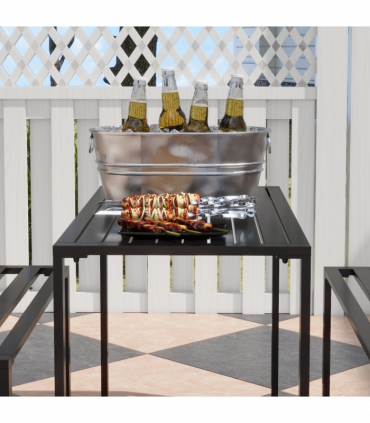 Outsunny 3 Pcs Metal Table W/Bench Set-Black