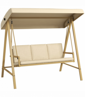 Outsunny 3 Seater Garden Swing Chair with Adjustable Canopy and Cushions, Beige