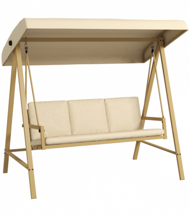 Outsunny 3 Seater Garden Swing Chair with Adjustable Canopy and Cushions, Beige