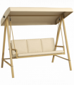 Outsunny 3 Seater Garden Swing Chair with Adjustable Canopy and Cushions, Beige